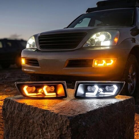 LED Headlights Fog Light Kit fit for Toyota 4Runner 2003 2004 2005, White Daytime Running Lights/DRL with Amber Turn Signal in Kuwait