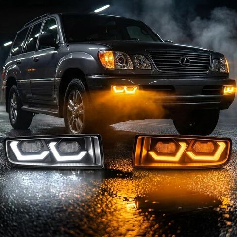 LED Headlights Fog Light Kit fit for Toyota 4Runner 2003 2004 2005, White Daytime Running Lights/DRL with Amber Turn Signal in Kuwait