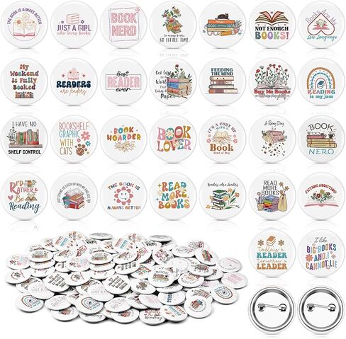 60 Pcs Book Club Gifts Bookish Pins Book Lover Buttons Circle Pins for Backpacks with Secure Pinback Christmas Stuffers Gift for Bookworms, Librarians & Readers Students, Educators in Saudi Arabia