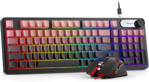 BlueFinger RGB Gaming Keyboard, 98 Keys USB Wired Keyboard with Rainbow Backlit, Volume Knob & Screen, Quiet Typing, Side-Printed PBT Keycaps for PC/Mac in Kuwait