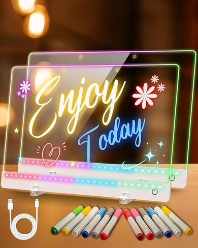 لوحة رسم LED قابلة لإعادة الشحن للأطفال، لوحة رسم متوهجة مقاس 17 بوصة مع 7 ألوان و4 أوضاع إضاءة، لوحة ملاحظات قابلة للمسح الجاف من الأكريليك المضيئة مع حامل، سلسلة تعليق، 12 قلم تحديد، هدية عيد الميلاد in Kuwait
