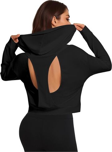 Remidoo Women's Backless Cropped Hoodie Open Back Crop Top Sweatshirt Long Sleeve Workout Activewear Pullover in Saudi Arabia