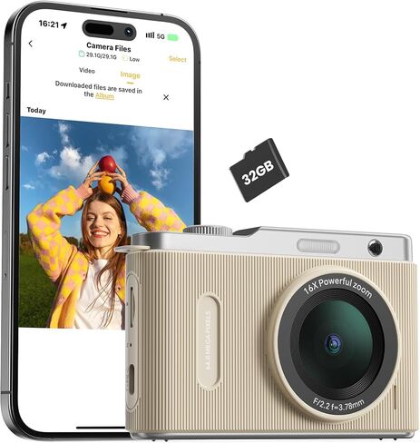 Digital Camera 64MP Point and Shoot Cameras with 32GB SD Card, 16X Zoom, Compact Small Camera Gift for Kids Boys Girls Students Lacquer Black in Kuwait