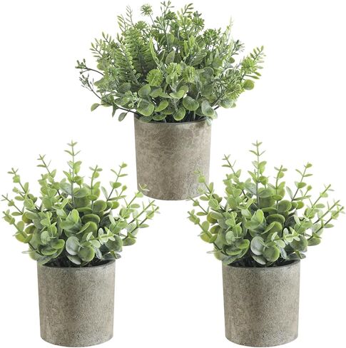 3 Pack Mini Orange Fake Potted Plants Artificial Plastic Eucalyptus Plants Fall Decor for Home, Office, Desk, Bathroom, Coffee Table & Shelf in Saudi Arabia