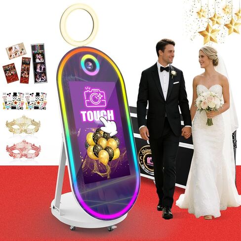 Oval Mirror Photo Booth 60" with 32in Interactive Touch Screen,Magic Mirror Photo Booth Built-in Mini PC and Music Sync RBG Light, Instant Print and Share for Rental, Parties and Event in Saudi Arabia