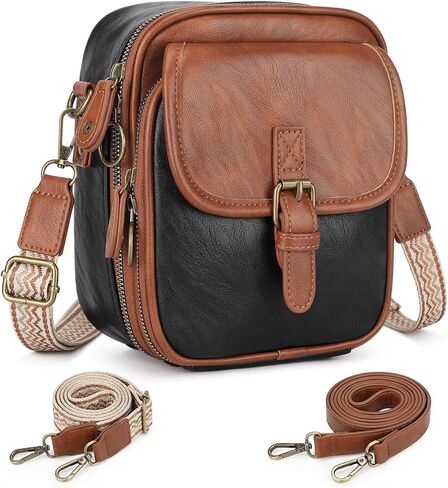 حقائب كروس للنساء، محافظ سفر مع فتحات للبطاقات، حقيبة كتف صغيرة من الجلد النباتي الناعم مع شريطين in Kuwait