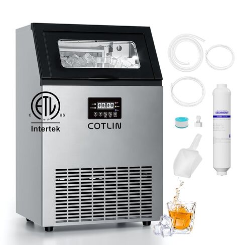COTLIN 20" Commercial Ice Maker Machine 150LBS/24H with 33LBS Insulation Storage Bin, 60 Ice /8–15 Min Cycle, Under Counter Ice Maker with Water Filter, Self-Cleaning/Timing, ETL Approved in Saudi Arabia