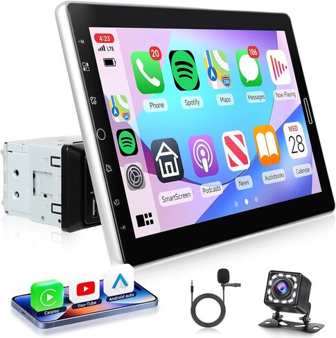 Single Din Car Stereo Wireless Carplay & Android Auto ، 6.9 "HD IPS Touchnen ، مستقبل صوت Bluetooth 5.2 ، كاميرا احتياطية ، رابط المرآة ، SWC ، FM/EQ/USB/Type-C in Kuwait