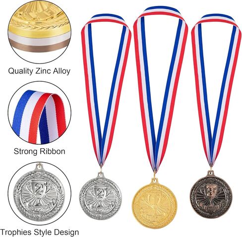 12 قطعة ميداليات جائزة الذهب الفضية الفضية ، الميداليات الأولى للميداليات الجائزة الثالثة ، مع شريط رقبة للرياضة ، المسابقات ، الطراز الأولمبي ، 2 بوصة in Kuwait