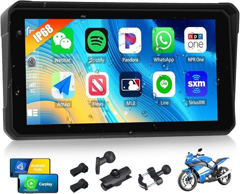 Sixwin Wireless Motorcycle Carplay Android Auto 6 بوصة لعب Moto دعم ضغط الإطارات مراقبة Bluetooth IP68 مقاومة للماء للدراجات النارية GPS ، Siri ، Google Assistant in Kuwait