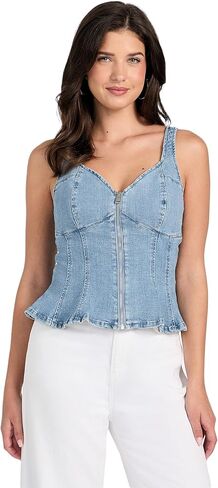 GUESS Womens Sleeveless Anika Denim Peplum Top in Saudi Arabia