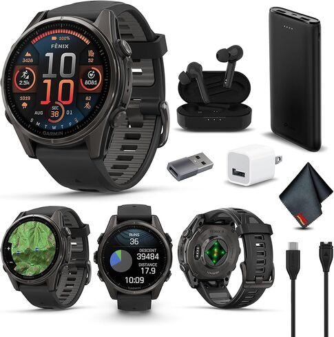 Garmin Fenix ​​8 51mm Amoled Sapphire Premium Multisport GPS Smartwatch Titanium مع شريط سيليكون برتقالي/جرافيت ، ومصباح يدوي LED ، ولياقة البدنية وصحة الحزمة الذكية للرجال والنساء in Kuwait