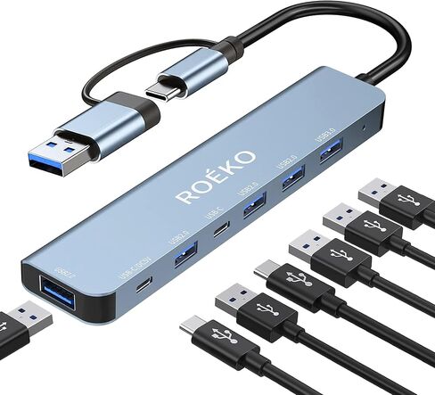 محول USB ، محول USB C Hub Multiport ، تقسيم USB مع 1xUSB 3.0،4xusb2.0،2 x USB C ، USB C Hub لأجهزة MacBook Pro/PC/Laptop/Tablet (Gray 8 In1) in Kuwait