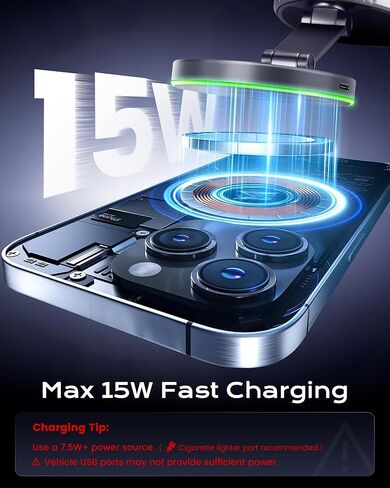 Magnetic Phone Charging Holder Mount for Car, 360° Vacuum Magnetic Phone Holder, Qi1 15W Fast Wireless Charger for car, Foldable Suction Cup Phone Mount for Magsafe for Gym/Mirror for iPhone&Android in Kuwait