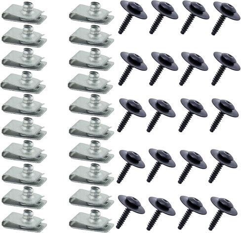 30PCS M6-1.0 Body Bolt Kit with U-Nuts - Compatible with GM/Ford/Chevy/Buick/Chrysler/Cadillac - Replaces 11503714 & 11503716 - Fender/Bumper/Radiator/Hood Fastener Set in Kuwait