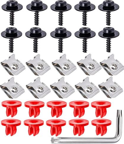 30PCS M6-1.0 Body Bolt Kit with U-Nuts - Compatible with GM/Ford/Chevy/Buick/Chrysler/Cadillac - Replaces 11503714 & 11503716 - Fender/Bumper/Radiator/Hood Fastener Set in Kuwait