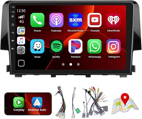 Car Radio for Honda Civic 2016-2020, Android Car Stereo Wireless Carplay Android Auto, Roinvou 9 inch Touch Screen for Civic Radio Upgrade, 5G WiFi, GPS, Bluetooth 5.0, 4G RAM 64G ROM in Saudi Arabia