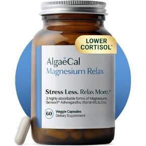 AlgaeCal Magnesium Relax ™ - المغنيسيوم المخلبي مع أشواغاندا للنوم والقلق العرضي - الجليسينات والمالات والسيترات - دعم النوم والمزاج والكورتيزول (120 كبسولة - كمية تكفي لمدة شهرين) in Kuwait
