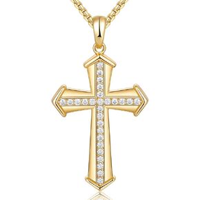 قلادة متقاطعة من Color-D VVS1، مثلج من الفضة الإسترلينية 925 مع سلسلة متقاطعة مطلية بالذهب/الذهب الأبيض، قلادة متقاطعة يونانية Cyberpunk لعيد الميلاد وعيد الأم وعيد الحب in Kuwait