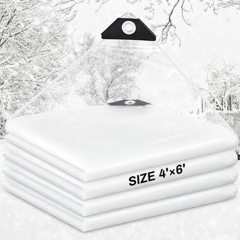 4 Pcs Transparent Tarp 6x8 ft Clear Waterproof Weatherproofing Tarp with Grommets Green House Cover 8mil Plant Cover Shed Cloth with Rope for Greenhouse Henhouse Porch (Classic Style) in Kuwait