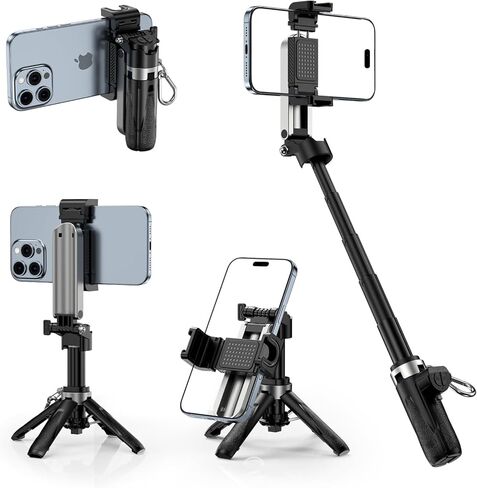 CloudValley Pocketflex Mini Tripod مع التحكم في ضوء التعبئة والتكبير ، عصا سيلفي 3 في 1 جيب ، [متوافق مع Magsafe] Magnetic & Clamp Mount ، Bluetooth Remote لـ iPhone/Android Vlog & Photo in Kuwait