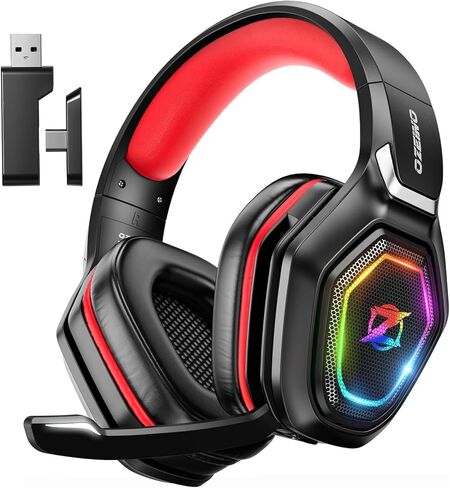 سماعة ألعاب لاسلكية مع ميكروفون فليب ، سماعات ألعاب الإضاءة RGB لـ PS5 ، PS4 ، PC - 2.4 جيجا هرتز USB & Type C Transmitter in Kuwait