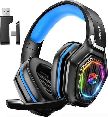 سماعة ألعاب لاسلكية مع ميكروفون فليب ، سماعات ألعاب الإضاءة RGB لـ PS5 ، PS4 ، PC - 2.4 جيجا هرتز USB & Type C Transmitter in Kuwait