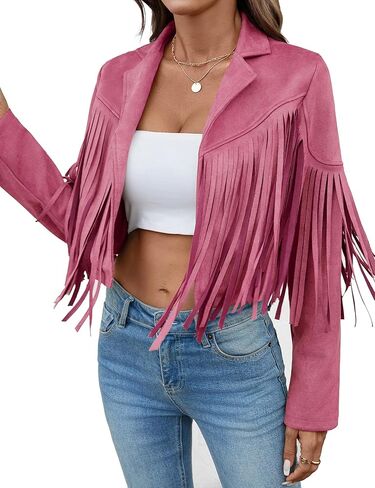 Faux Suede Leather Jacket Women Tassel Motorcycle Fringe Cropped Coats With Lining 2025 Trendy Fall Long Sleeve Cowgirl Outfits Apricot M in Kuwait