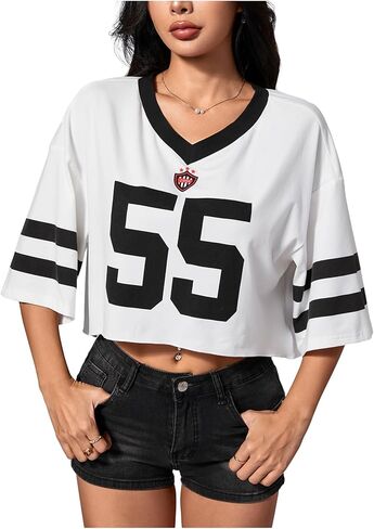SOLY HUX Women's Jersey T-Shirt Summer Sports Crop Tops Number Print Graphic Tees Streetwear in Saudi Arabia