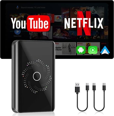 4-in-1 Wireless Carplay Adapter & Android Auto Adapter, Android 13 System, Dual WiFi,Bluetooth 5.4, 4K Video, for Netflix/YouTube, Split-Screen & Mirroring, for OEM Wired CarPlay （4GB RAM+32GB ROM） in Saudi Arabia