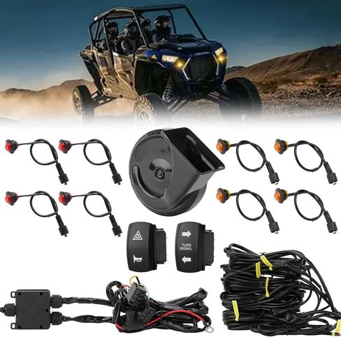 مجموعة إشارة الانعطاف UTV مع قرن 110 ديسيبل، سلكي مسبقًا، وميض ATV UTV مع مفتاح متأرجح، مجموعة قانونية عالمية لشارع UTV متوافقة مع Polaris، Can Am، CFMOTO، Arctic Cat in Saudi Arabia