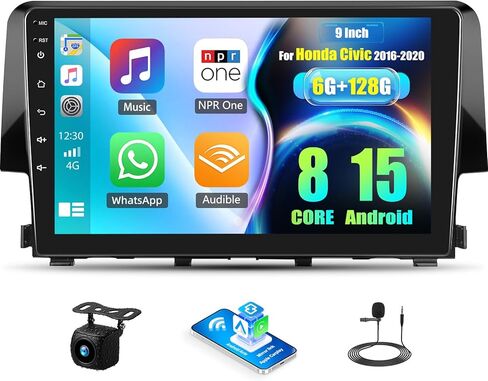 SIXWIN 2G+64G Android Car Stereo for Honda Civic 2016-2020 with Wireless Apple CarPlay Android Auto Mirror Link 9 Inch Touchscreen Honda Carplay Screen with Bluetooth FM GPS Navigation WiFi HiFi SWC in Saudi Arabia