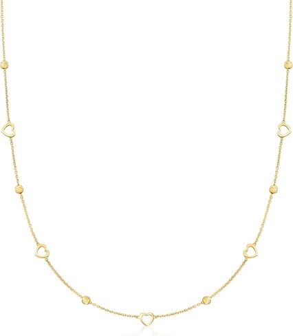 Pure Collection by Ross-Simons Italian 14kt Yellow Gold Bead and Heart Station Necklace in Saudi Arabia