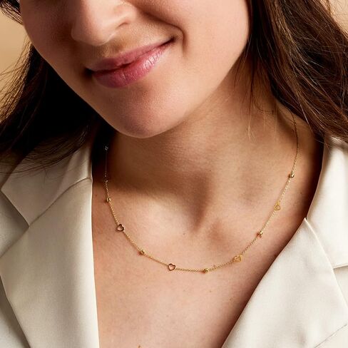 Pure Collection by Ross-Simons Italian 14kt Yellow Gold Bead and Heart Station Necklace in Saudi Arabia