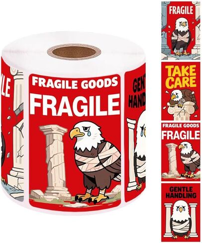 Funny Fragile Stickers 3x2 Inch - 500 Pack Humorous Mummy & Dog Design [Shipping Labels/Caution Handle with Care] Permanent Adhesive, for Moving, Glass Items, Packing Boxes (1 Roll) in Saudi Arabia