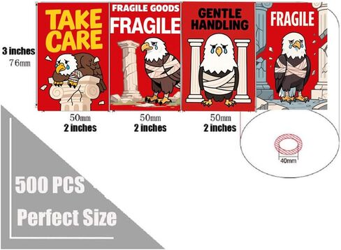 Funny Fragile Stickers 3x2 Inch - 500 Pack Humorous Mummy & Dog Design [Shipping Labels/Caution Handle with Care] Permanent Adhesive, for Moving, Glass Items, Packing Boxes (1 Roll) in Saudi Arabia