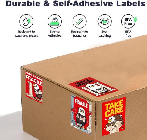 Funny Fragile Stickers 3x2 Inch - 500 Pack Humorous Mummy & Dog Design [Shipping Labels/Caution Handle with Care] Permanent Adhesive, for Moving, Glass Items, Packing Boxes (1 Roll) in Saudi Arabia