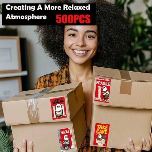 Funny Fragile Stickers 3x2 Inch - 500 Pack Humorous Mummy & Dog Design [Shipping Labels/Caution Handle with Care] Permanent Adhesive, for Moving, Glass Items, Packing Boxes (1 Roll) in Saudi Arabia