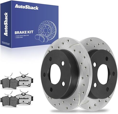 AutoShack Rear Drilled & Slotted Brake Rotors Ceramic Brake Pads | Replacement for 1994-2004 Ford Mustang 3.8L 3.9L 4.6L 5.0L V6 V8 RWD | E-Coated | 6-PC Brake Kit | ShadowGuard in Saudi Arabia