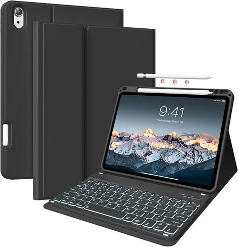 aoub Keyboard Case for iPad Air 11 inch M3 (2025) / M2 (2024), iPad Air 5th/4th Generation 10.9 inch 2022/2020-7 Color Backlit Detachable Keyboard, Stand Folio Cover with Pencil Holder, Dark Green in Kuwait