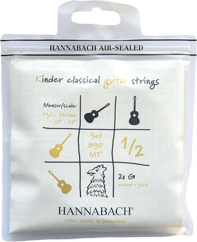سلسلة سلاسل الجيتار الكلاسيكية Hannabach 890 MT لـ 1/4 مقياس الغيتار للأطفال: 49-52 سم - مع 2 G -Strings - 890mt 1/4 in Kuwait