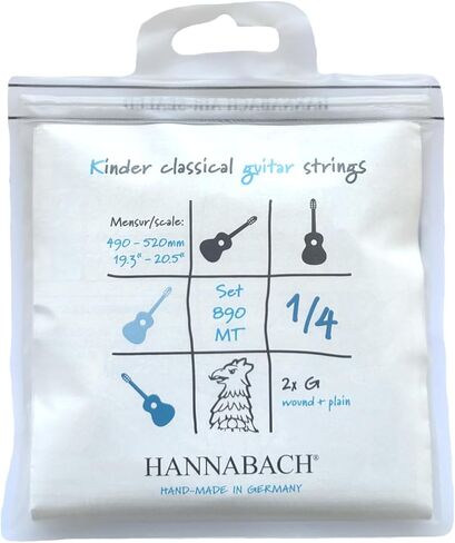 سلسلة سلاسل الجيتار الكلاسيكية Hannabach 890 MT لـ 1/4 مقياس الغيتار للأطفال: 49-52 سم - مع 2 G -Strings - 890mt 1/4 in Kuwait