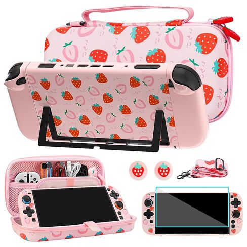 FUNDIARY Carrying Case for Switch 2, Cute Accessories for Switch 2 Console & Joycon with Mushroom Portable Travel Bag, PC Protective Dockable Covers, Screen Protector, Shoulder Strap and 2 Thumb Caps in Saudi Arabia