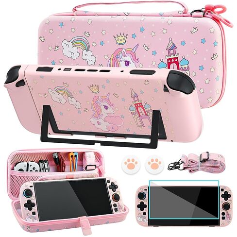 FUNDIARY Carrying Case for Switch 2, Cute Accessories for Switch 2 Console & Joycon with Mushroom Portable Travel Bag, PC Protective Dockable Covers, Screen Protector, Shoulder Strap and 2 Thumb Caps in Saudi Arabia
