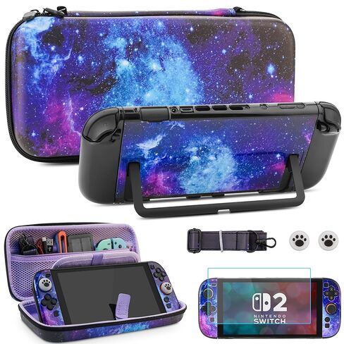 FUNDIARY Carrying Case for Switch 2, Cute Accessories for Switch 2 Console & Joycon with Mushroom Portable Travel Bag, PC Protective Dockable Covers, Screen Protector, Shoulder Strap and 2 Thumb Caps in Saudi Arabia