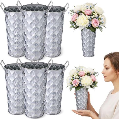 6 Pcs Galvanized Flower Bucket 9 Inch Metal Vases for Flowers Farmhouse French Bucket with Handles, Floral Vases for Bar Home Wedding Bouquet Table Centerpiece Decoration Supplies (Black) in Kuwait