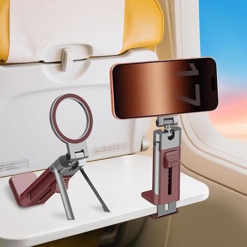 حامل هاتف Airplane Mount ، 360 درجة قابلة للتعديل خالية من اليدين ، رحلة مطوية يدويًا ، يجب أن تكون الرحلة الطويلة للمرأة تناسب iPhone 16 15 14 Pro Max Series in Kuwait