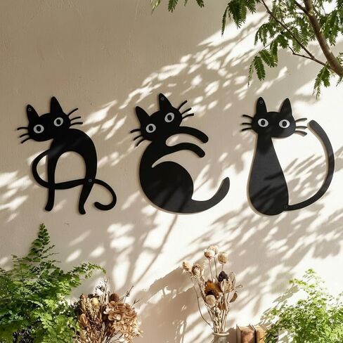 Threehoney Three Black Cat Wall Art Sculpture Funny Black Metal Cat Silhouette Wall Hanging Decor Signs for Cats Lover Home Bedroom Living Room Bathroom Kitchen Office Garden Hotel Decorations in Kuwait