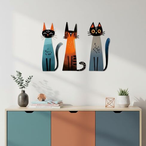 Threehoney Three Black Cat Wall Art Sculpture Funny Black Metal Cat Silhouette Wall Hanging Decor Signs for Cats Lover Home Bedroom Living Room Bathroom Kitchen Office Garden Hotel Decorations in Kuwait