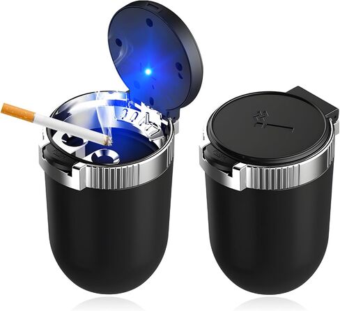Car Ashtray with Lid, Smokeless Stainless Steel Vehicle Ash Tray with LED Light, Easy Clean Up Detachable Cylinder Ashtray Portable Trash Can for Road Trip, Car Accessories (Purple) in Saudi Arabia